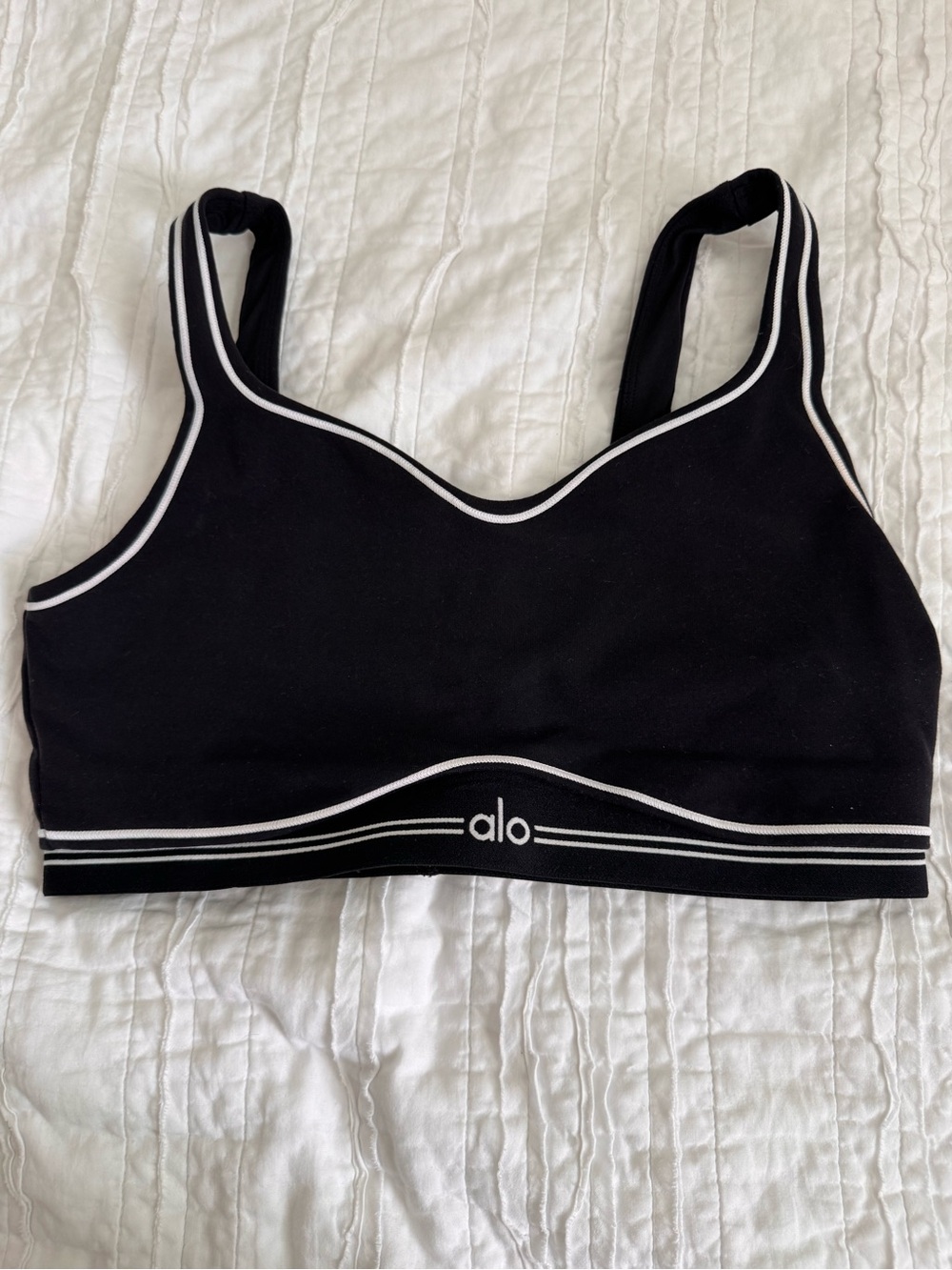 ALO Yoga Black Sports Bra with White Trim